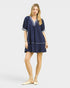 Navy Contrast Trim Puff Sleeve Mini Dress