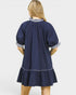 Navy Contrast Trim Puff Sleeve Mini Dress