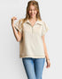 Ivory Half Zip Flutter Sleeve Top