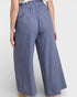 Blue wide-leg pants worn by a person on a white background