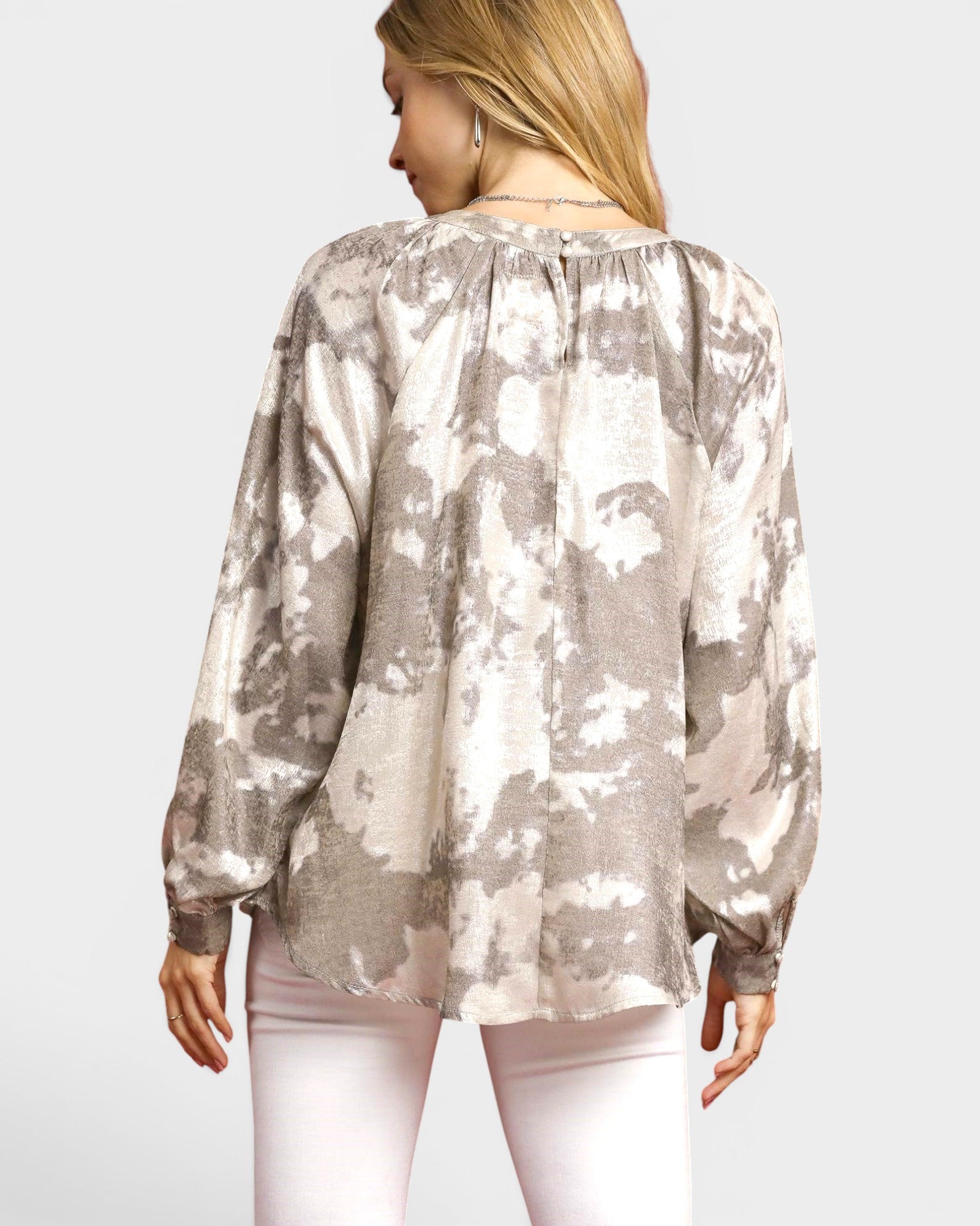 Taupe Metallic Long Sleeve Blouse