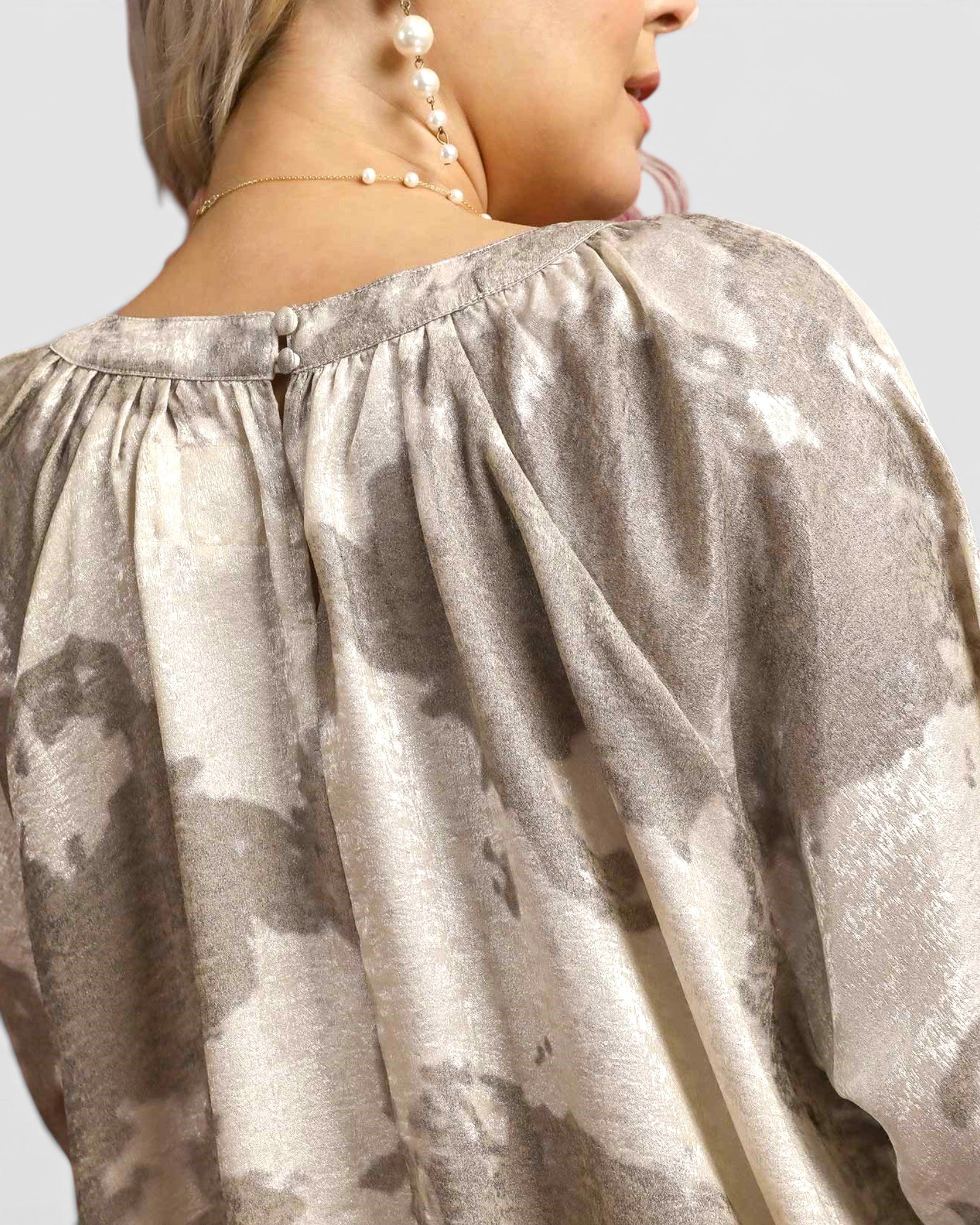 Taupe Metallic Long Sleeve Blouse
