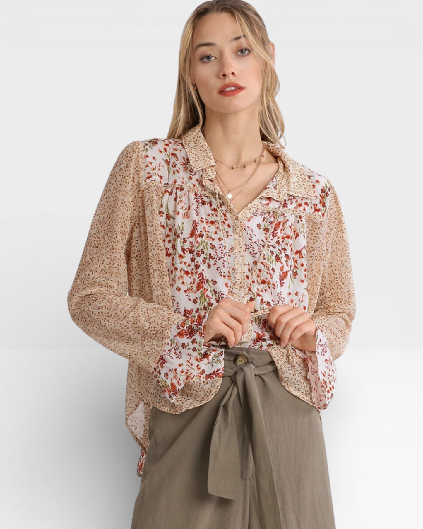 Ivory & Sand Mixed Floral Button-Up Shirt