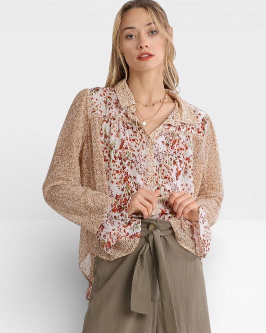 Ivory & Sand Mixed Floral Button-Up Shirt