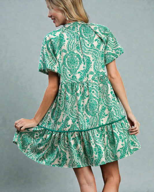 Emerald & Ivory Paisley Mini Dress