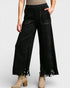 Black wide-leg pants with fringe details on a white background