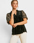 Black Velvet Embroidered Sleeve Top
