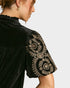 Black Velvet Embroidered Sleeve Top