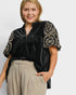 Black Velvet Embroidered Sleeve Top