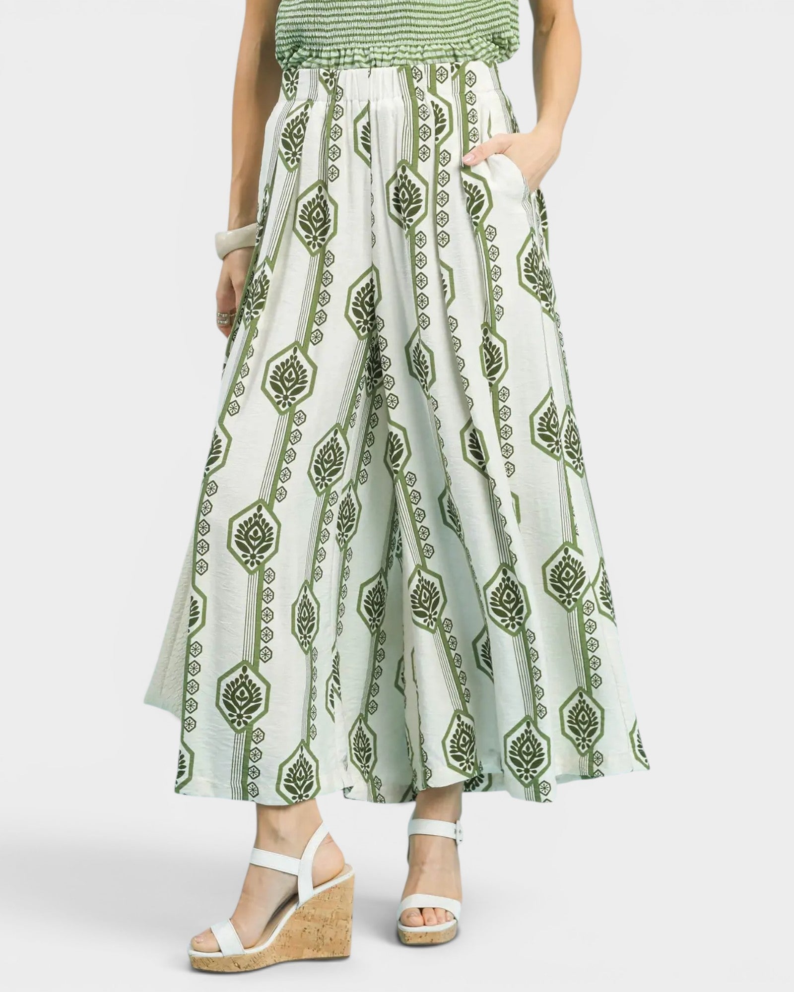 Ivory & Sage Geometric Wide Leg Pants