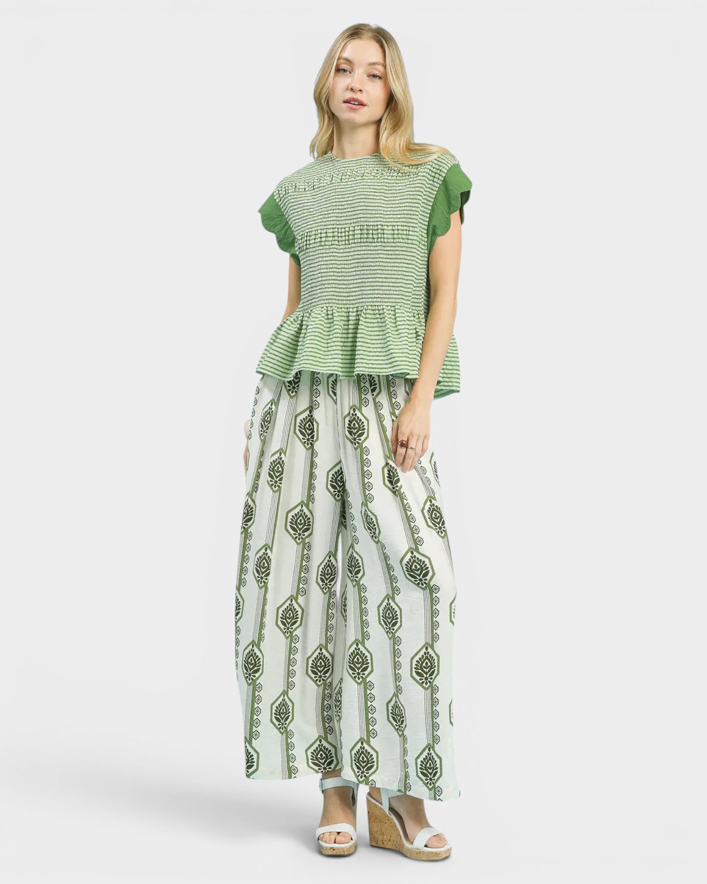 Ivory & Sage Geometric Wide Leg Pants