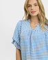 Blue Gingham Ruffle Sleeve Top