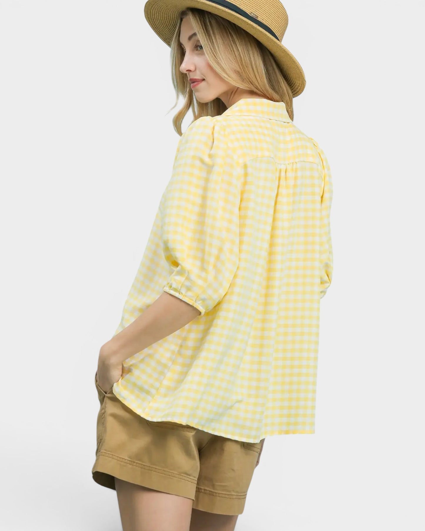 Yellow Gingham Puff Sleeve Top