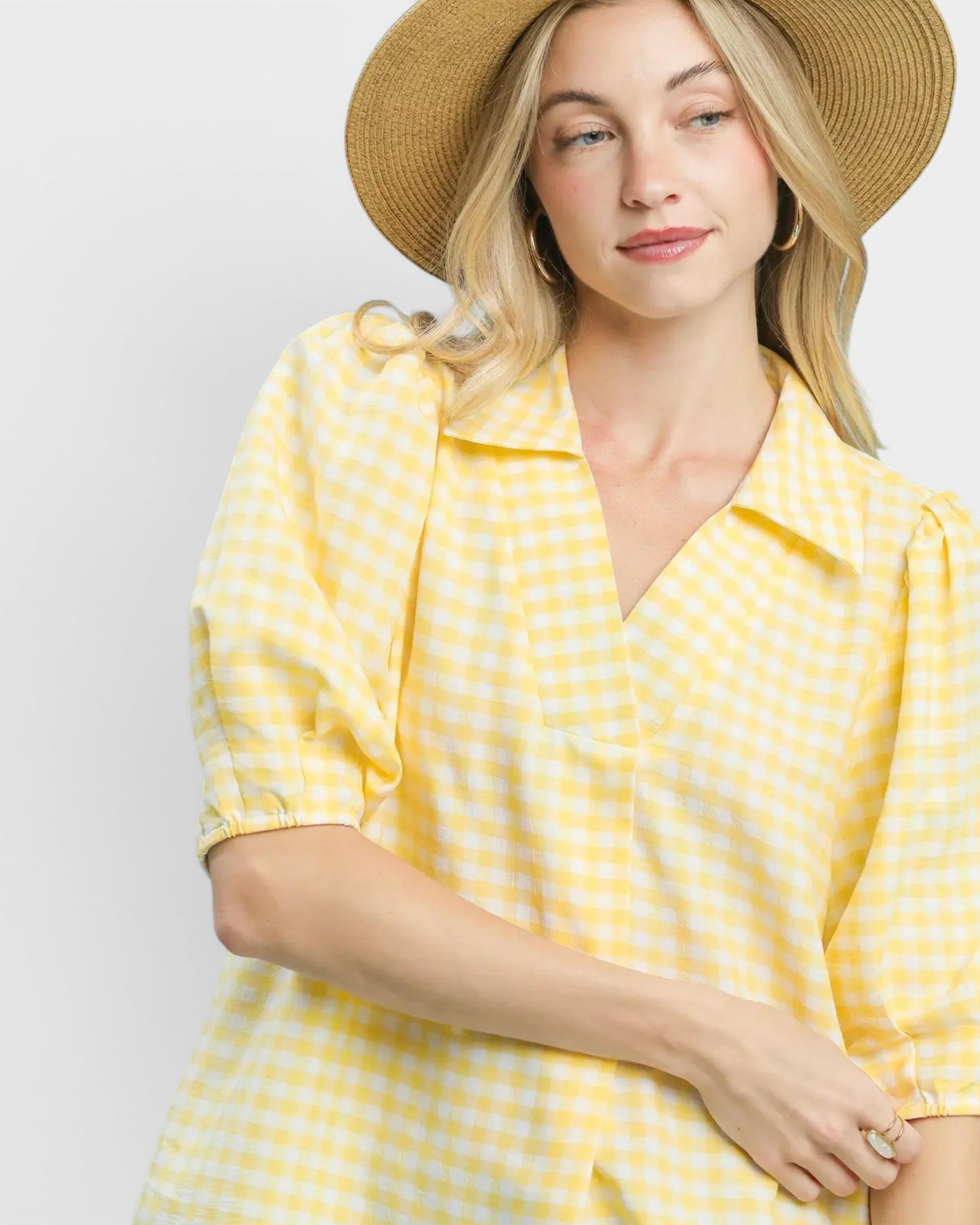 Yellow Gingham Puff Sleeve Top