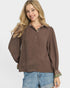 Chocolate Leopard Trim Puff Sleeve Blouse