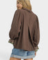 Chocolate Leopard Trim Puff Sleeve Blouse