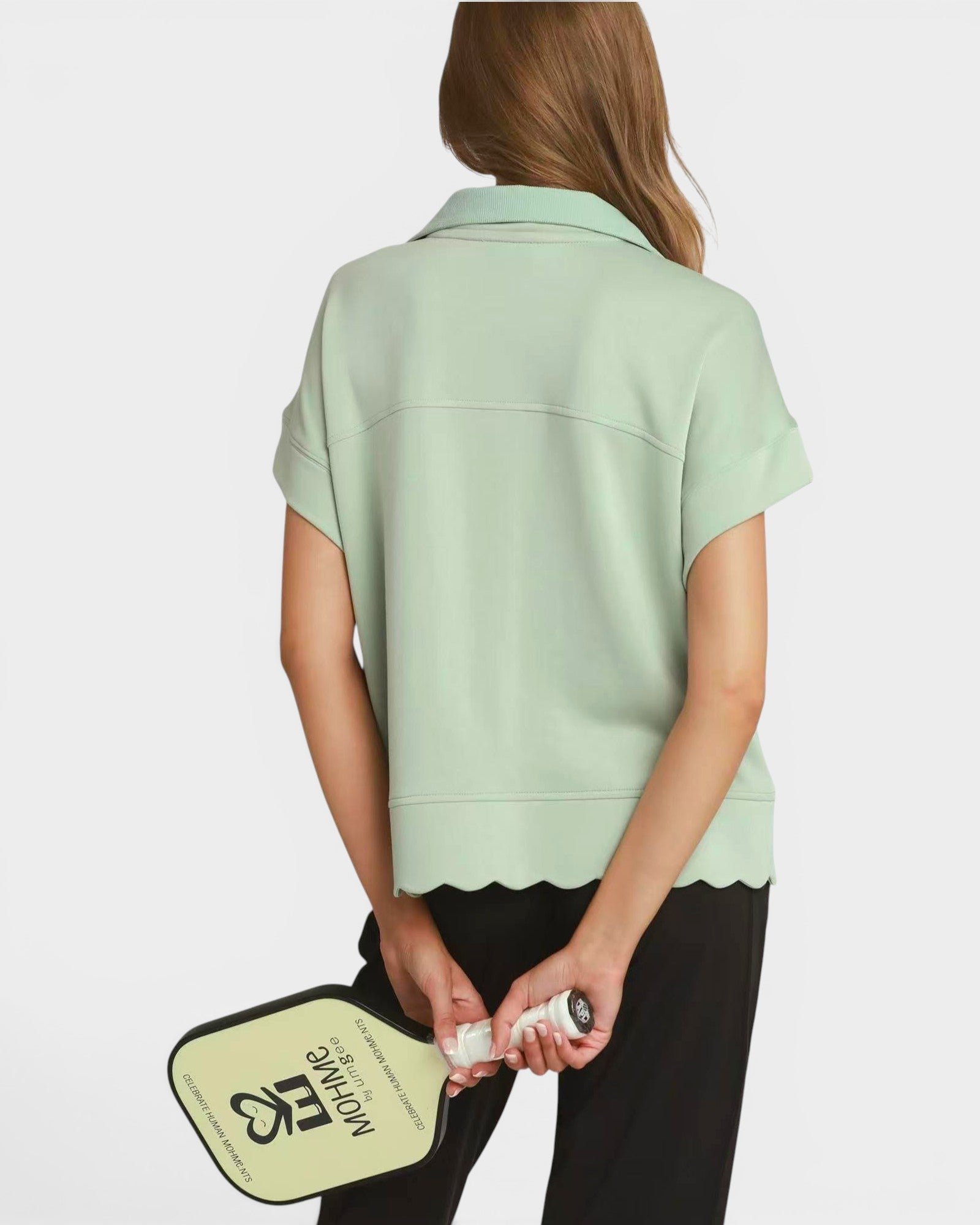 Sage Scallop Hem Quarter Zip Top