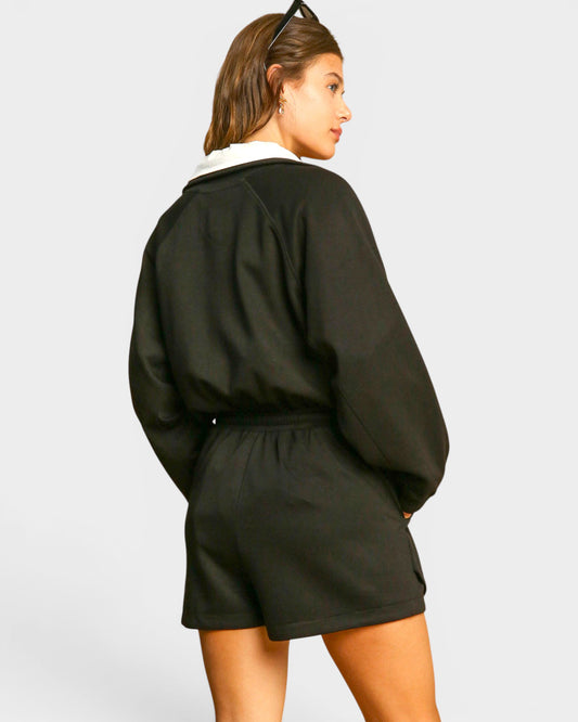 Black Half Zip Long Sleeve Romper
