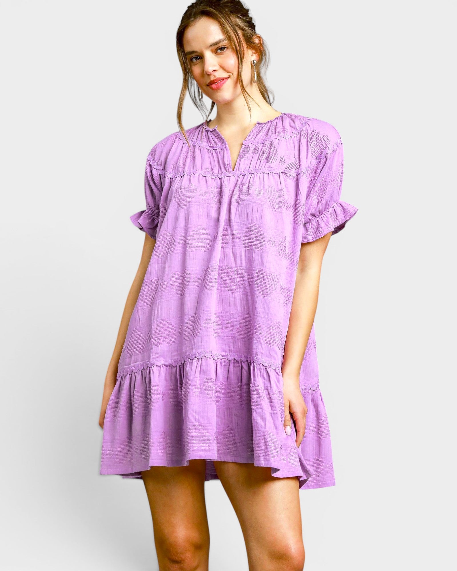 Lilac Heart Textured Cotton Mini Dress