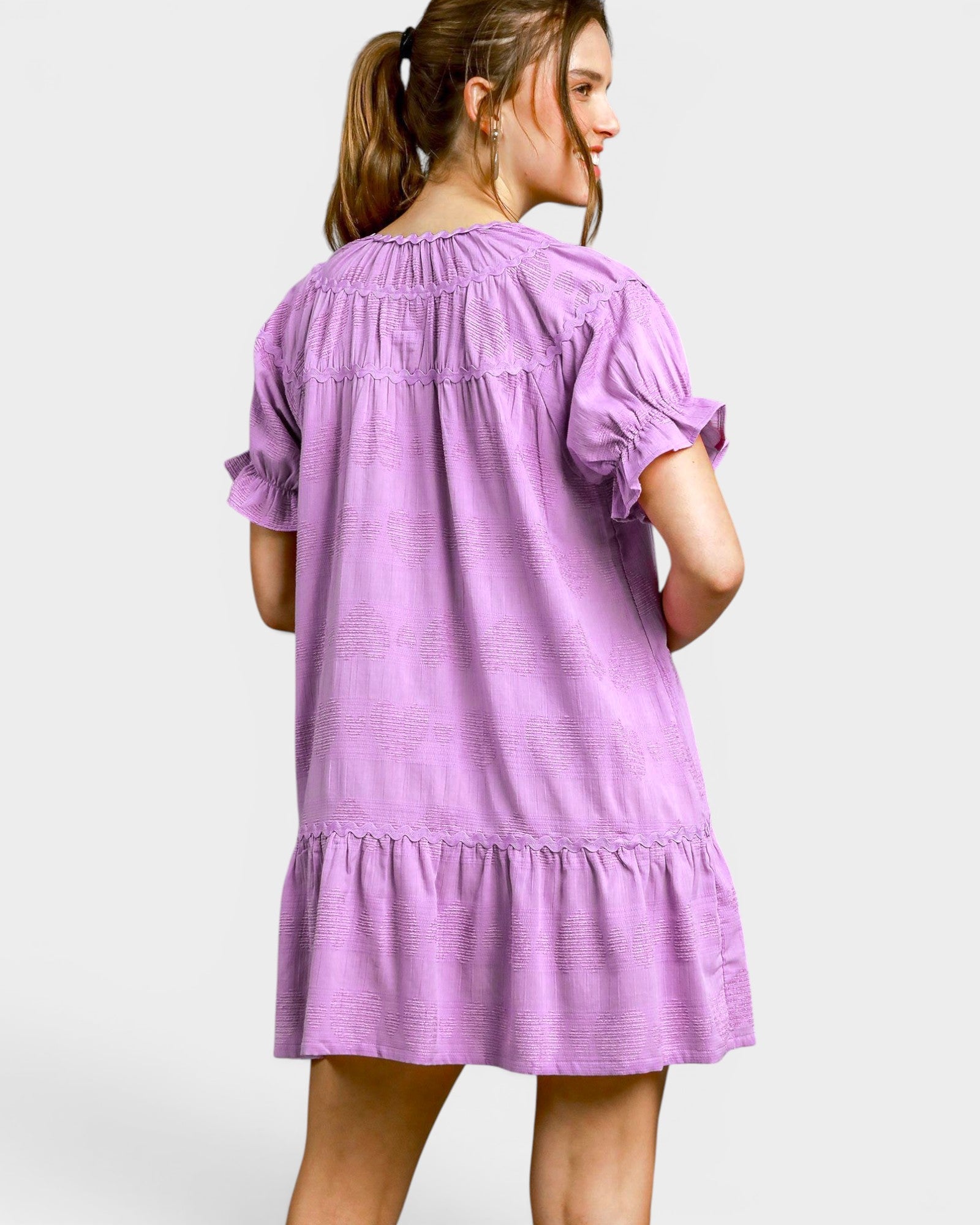 Lilac Heart Textured Cotton Mini Dress