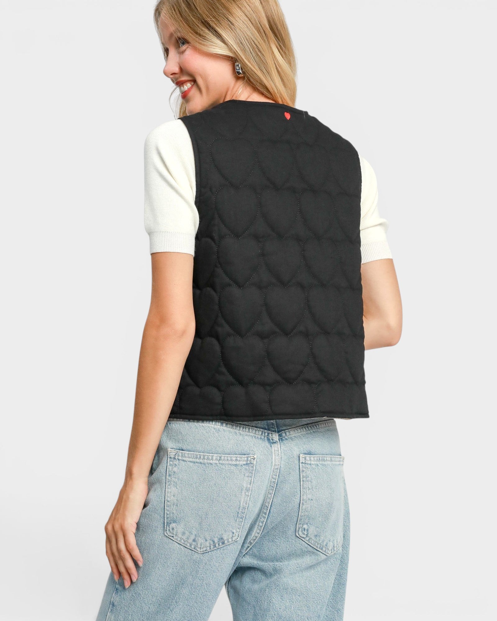 Black Heart Quilted Tie Front Vest