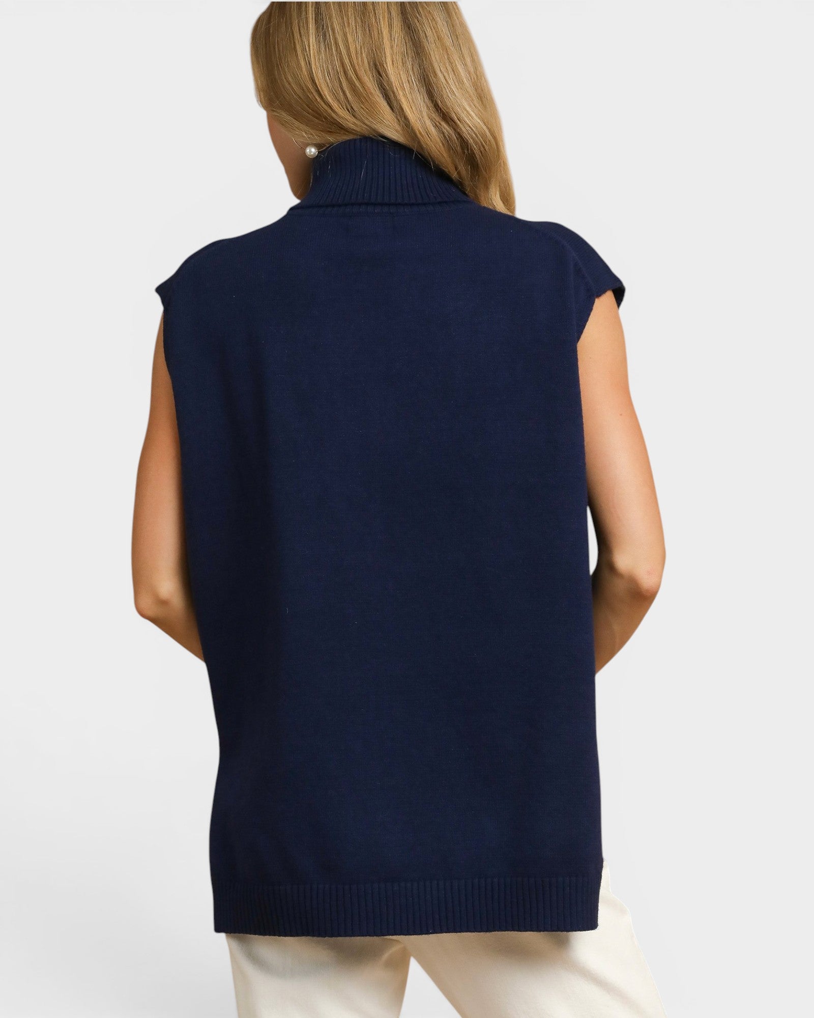 Navy Sleeveless Turtleneck Sweater