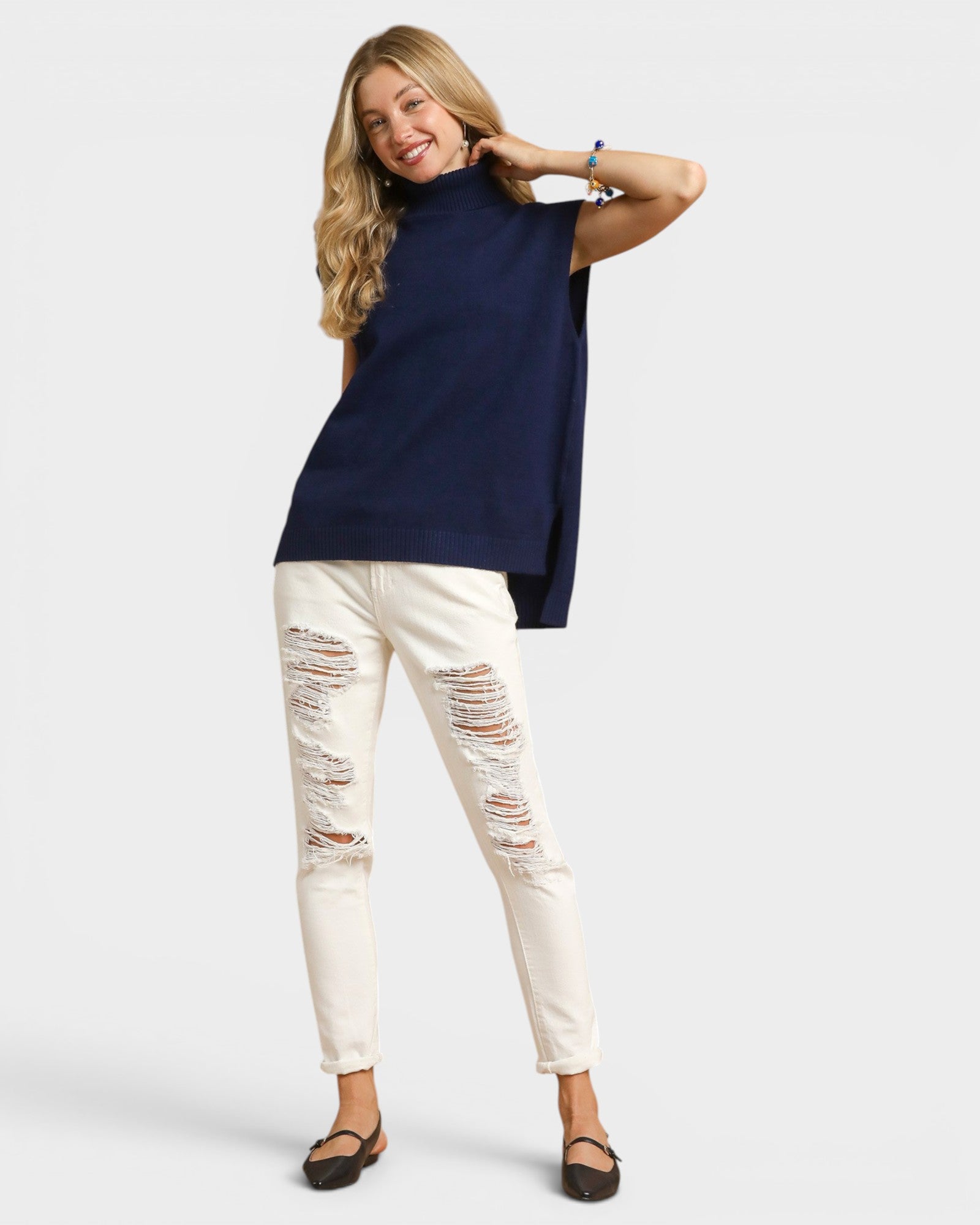 Navy Sleeveless Turtleneck Sweater