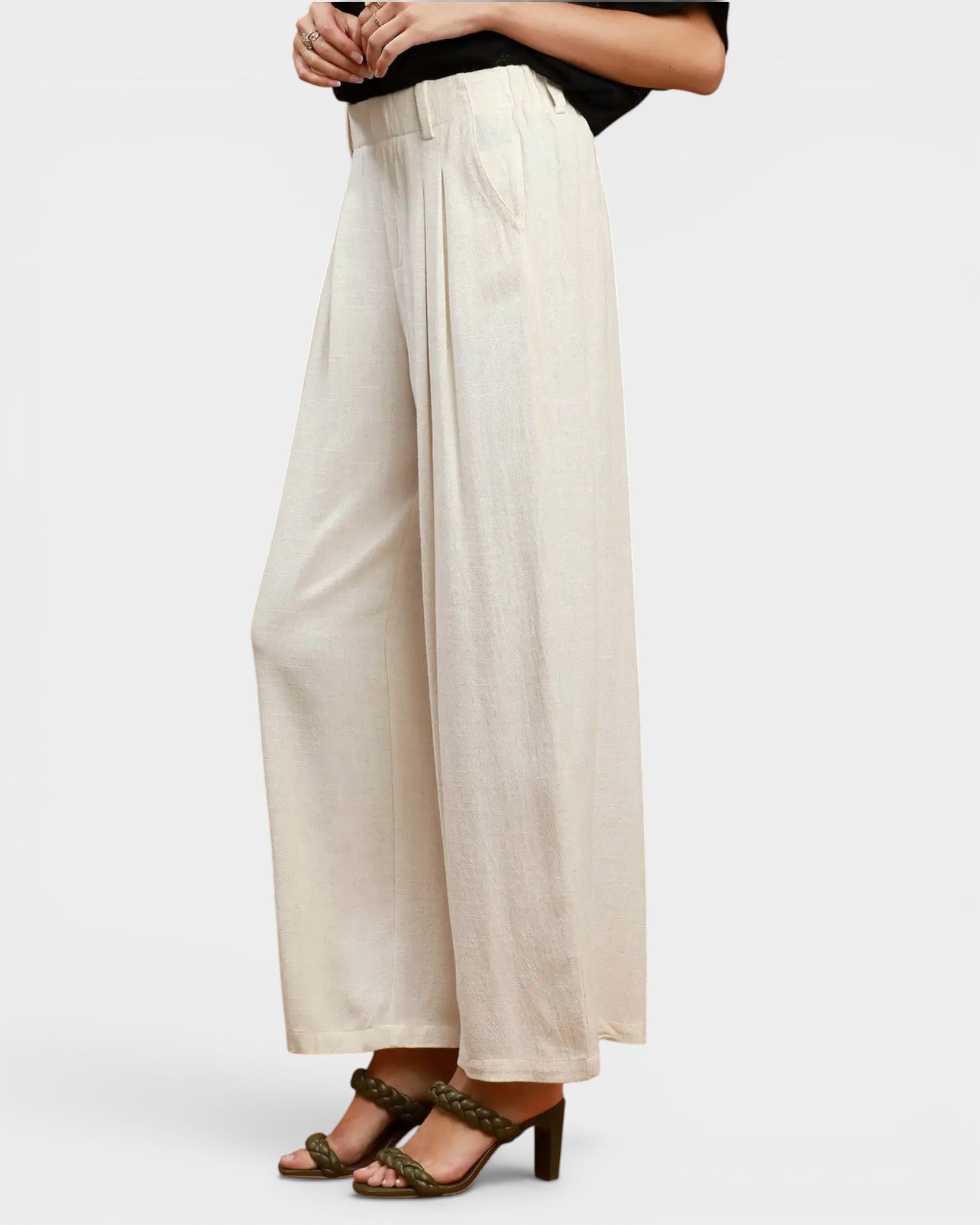 Oatmeal Linen Blend Wide Leg Pants