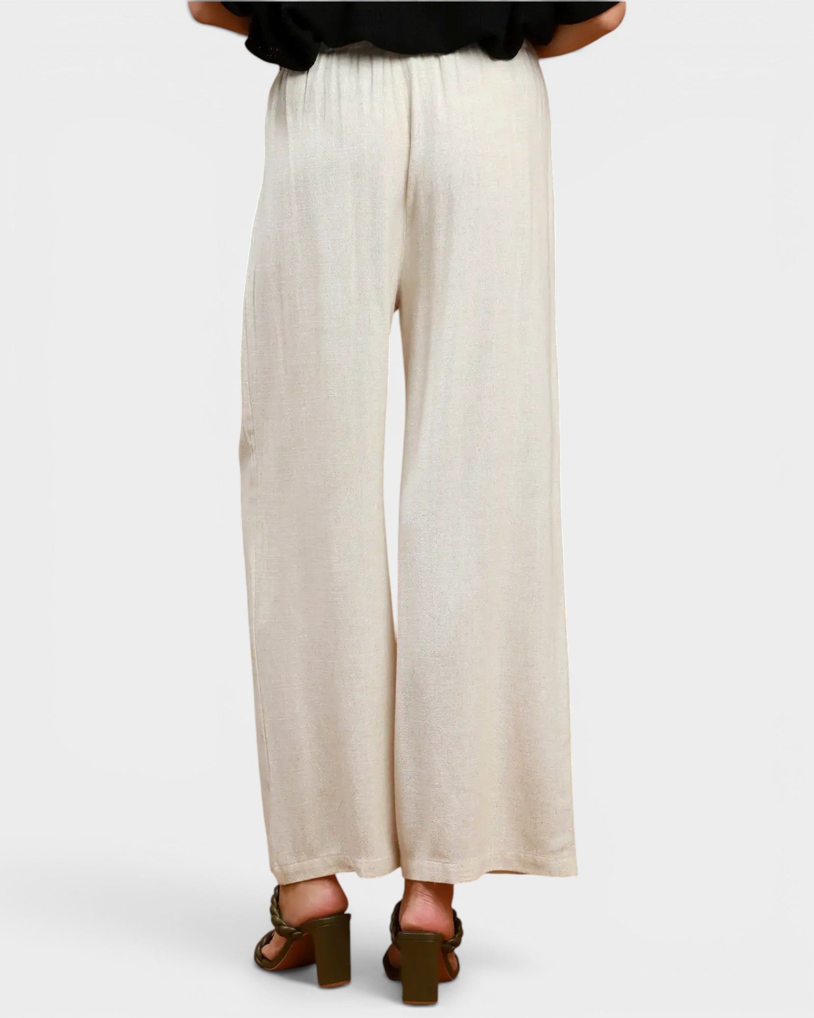 Oatmeal Linen Blend Wide Leg Pants