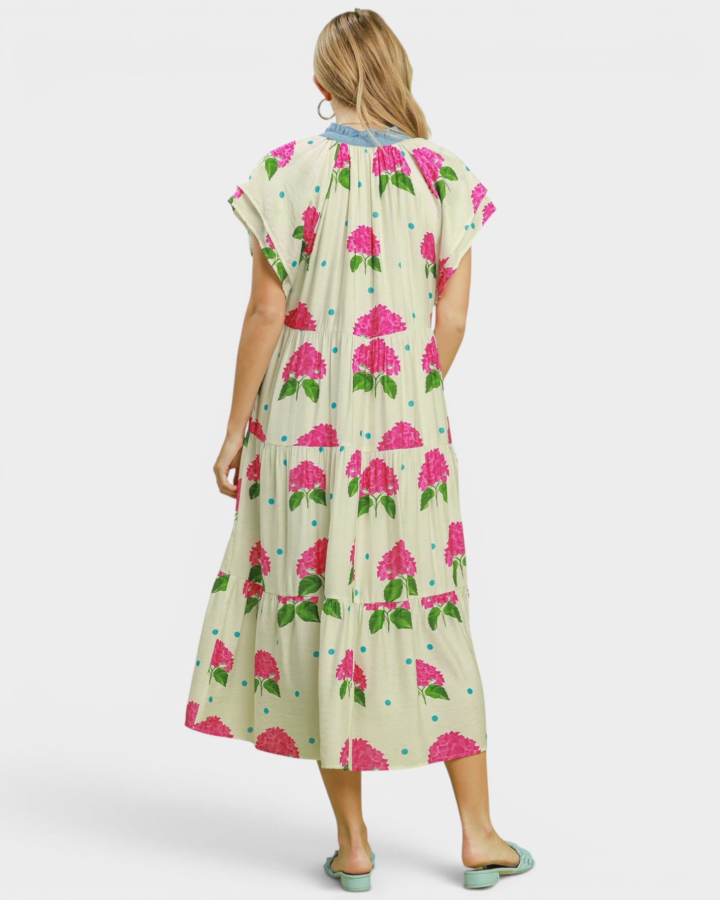 Ivory Hydrangea Print Midi Dress