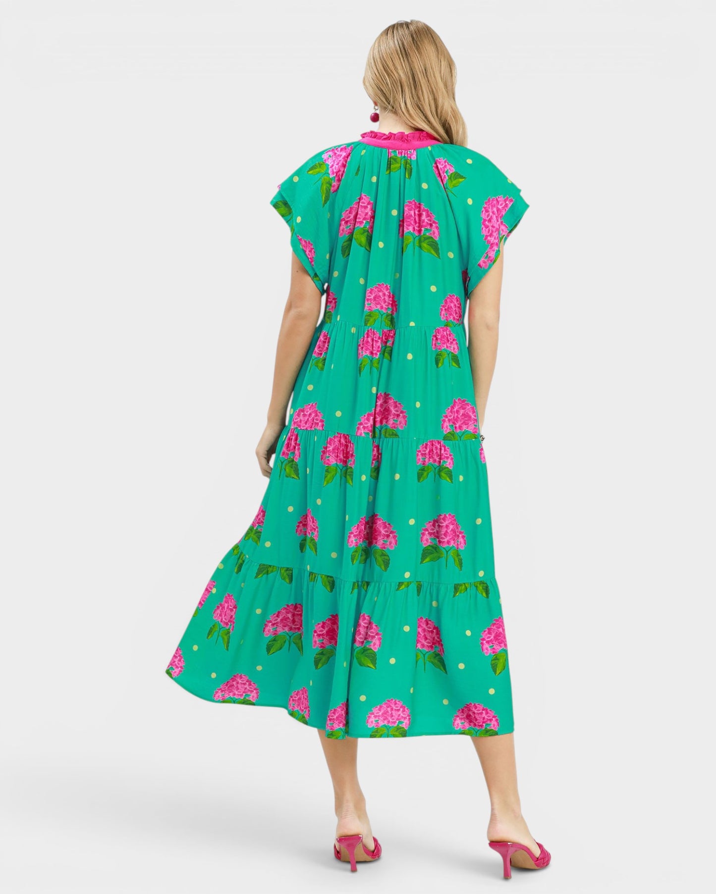 Teal Hydrangea Print Midi Dress