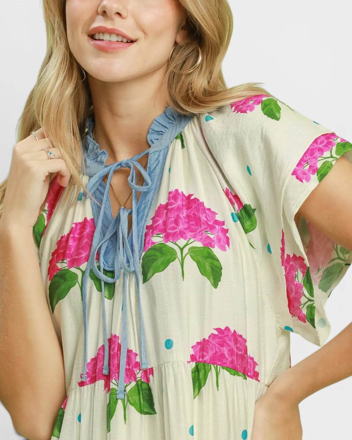 Ivory Hydrangea Print Midi Dress