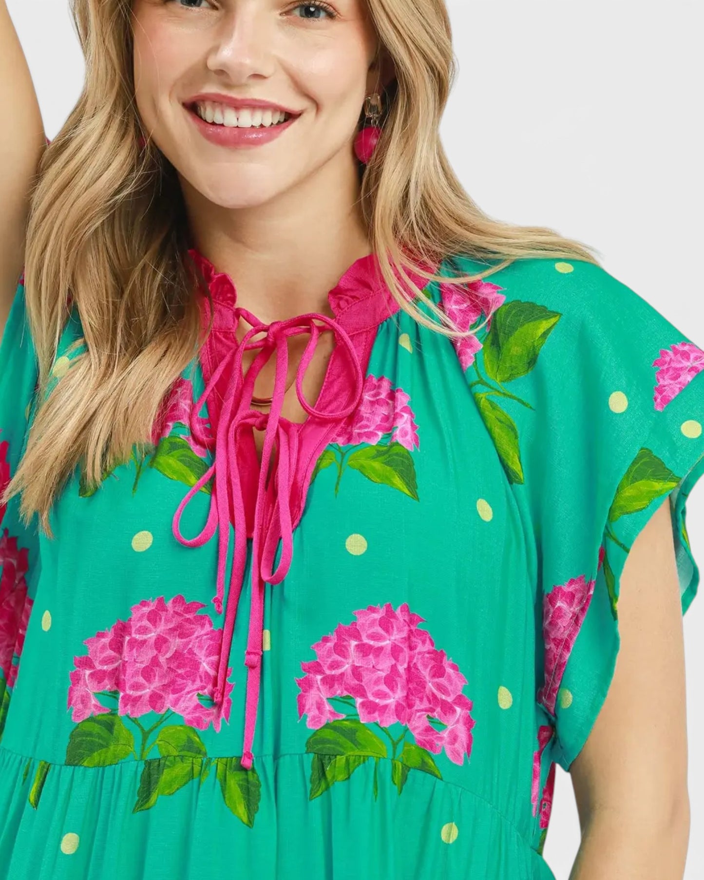 Teal Hydrangea Print Midi Dress