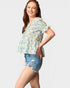 Ivory & Blue Bow Print Lace Collar Blouse