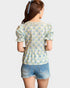 Ivory & Blue Bow Print Lace Collar Blouse
