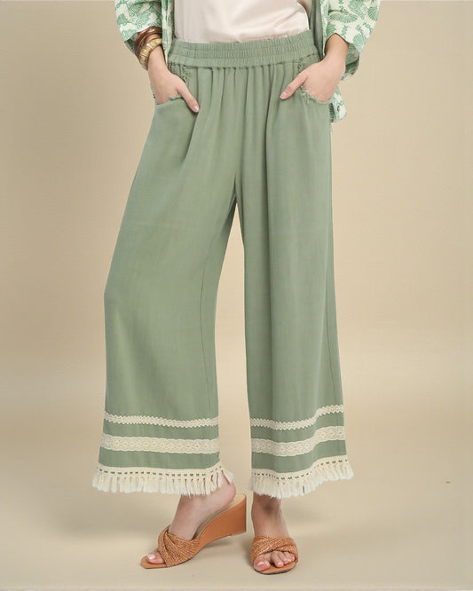 Sage Lace-Trim Wide Leg Pants