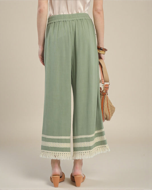 Sage Lace-Trim Wide Leg Pants