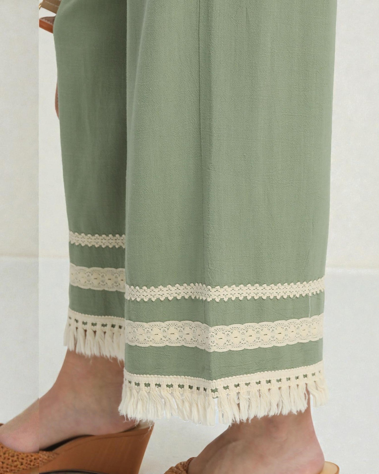 Sage Lace-Trim Wide Leg Pants