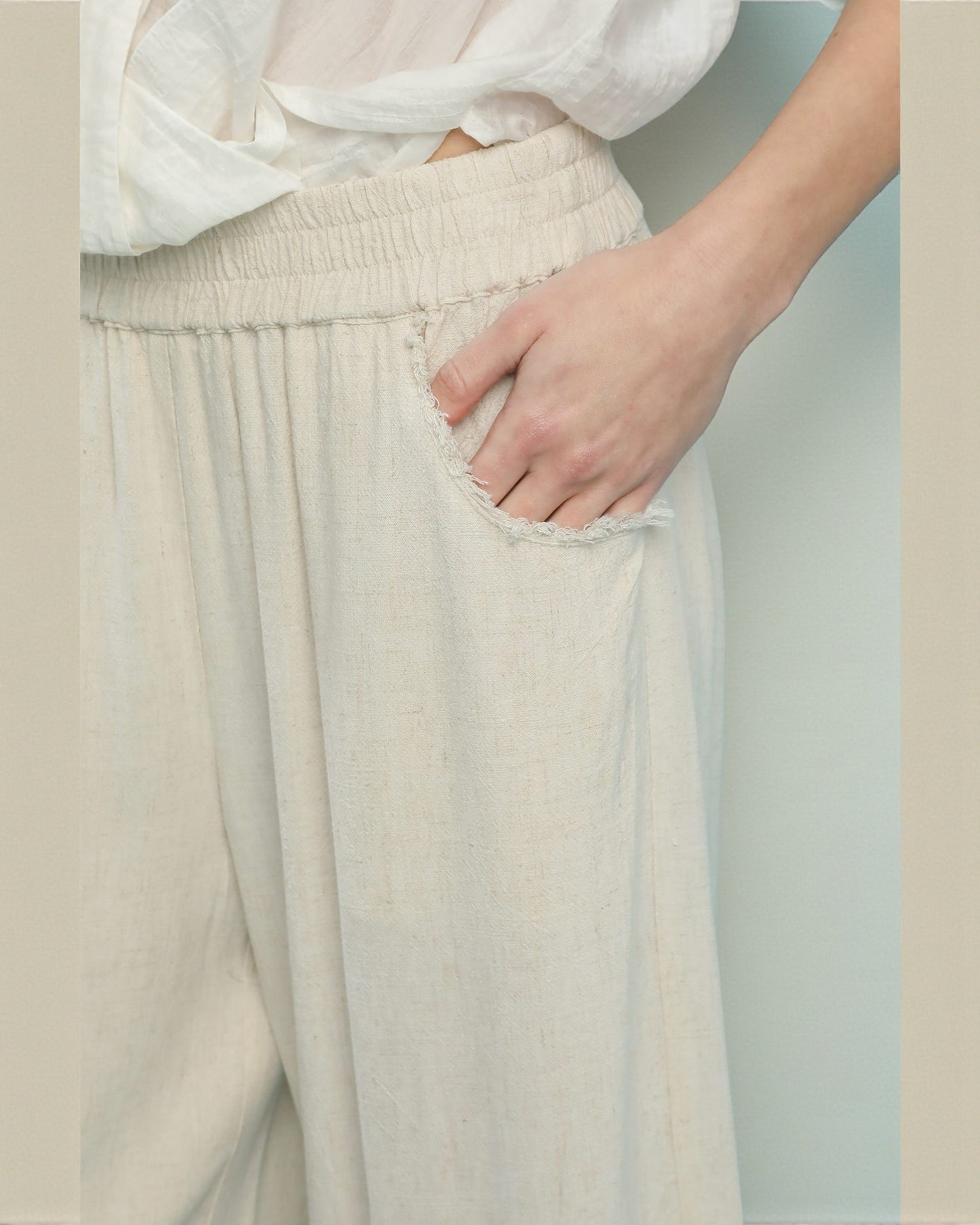 Oatmeal Lace-Trim Wide Leg Pants