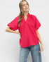 Watermelon Lace Trim Flutter Sleeve Blouse