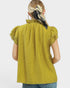 Chartreuse Lace Trim Textured Flutter Sleeve Top