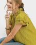 Chartreuse Lace Trim Textured Flutter Sleeve Top