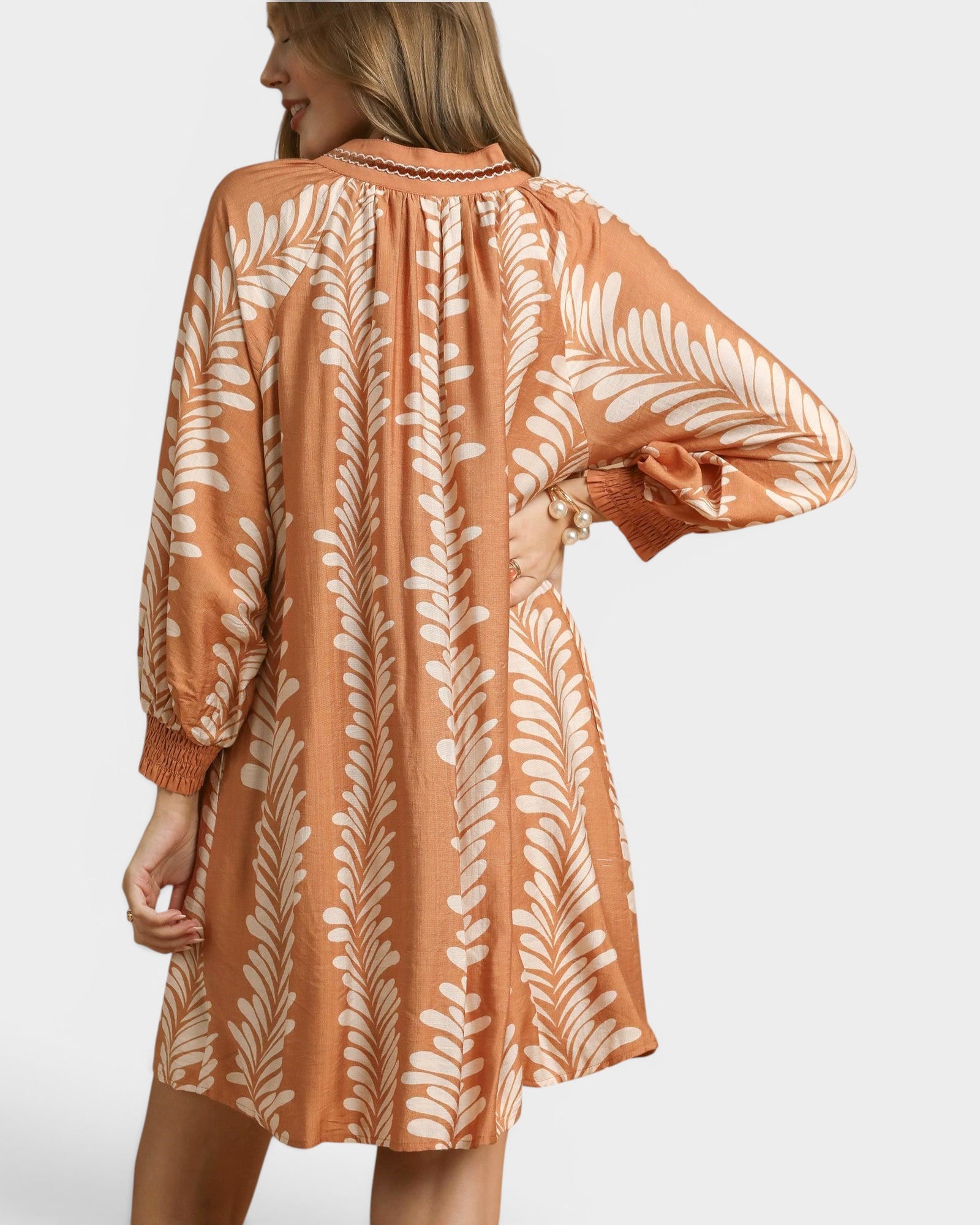 Terracotta Leaf Print Mini Dress