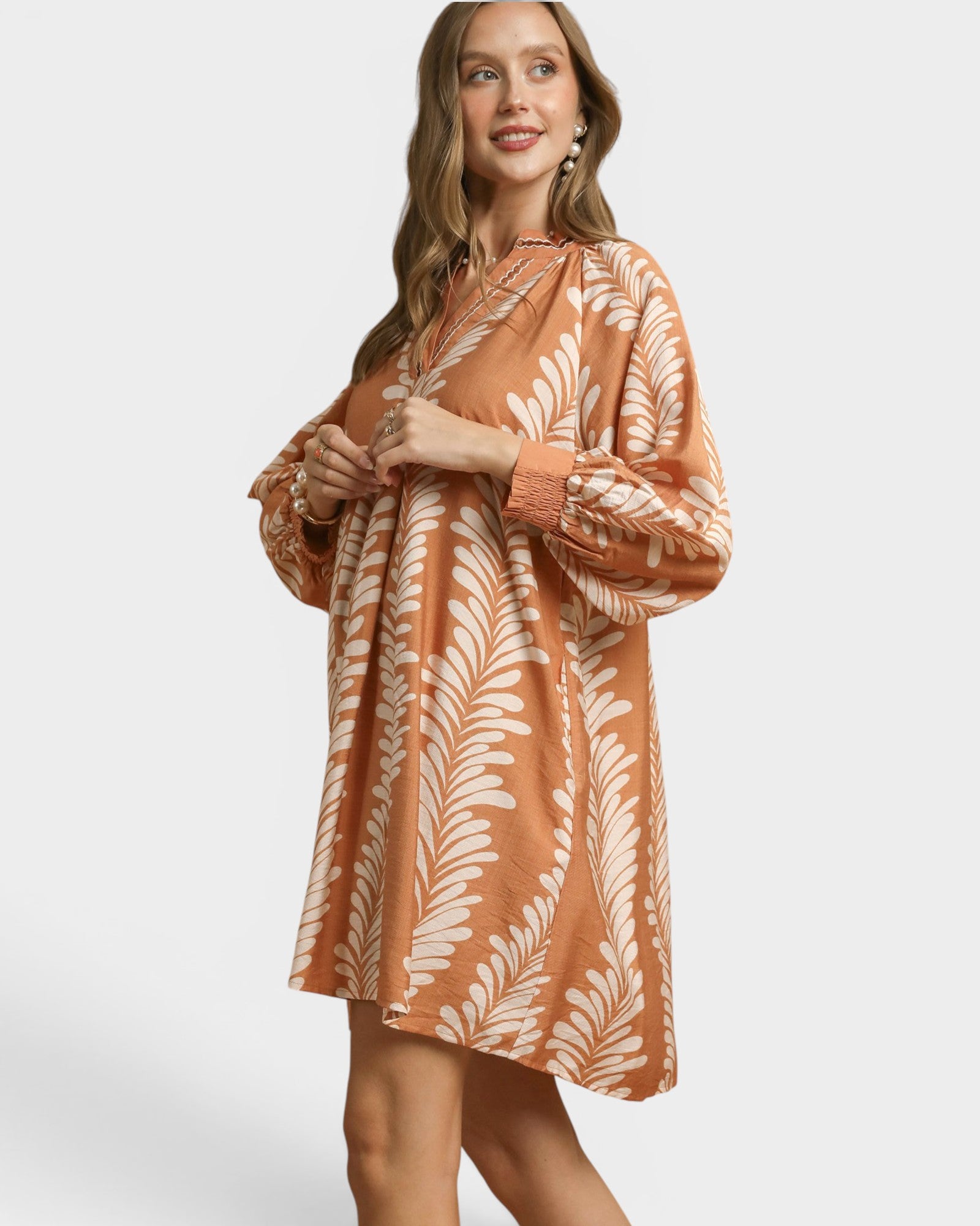 Terracotta Leaf Print Mini Dress