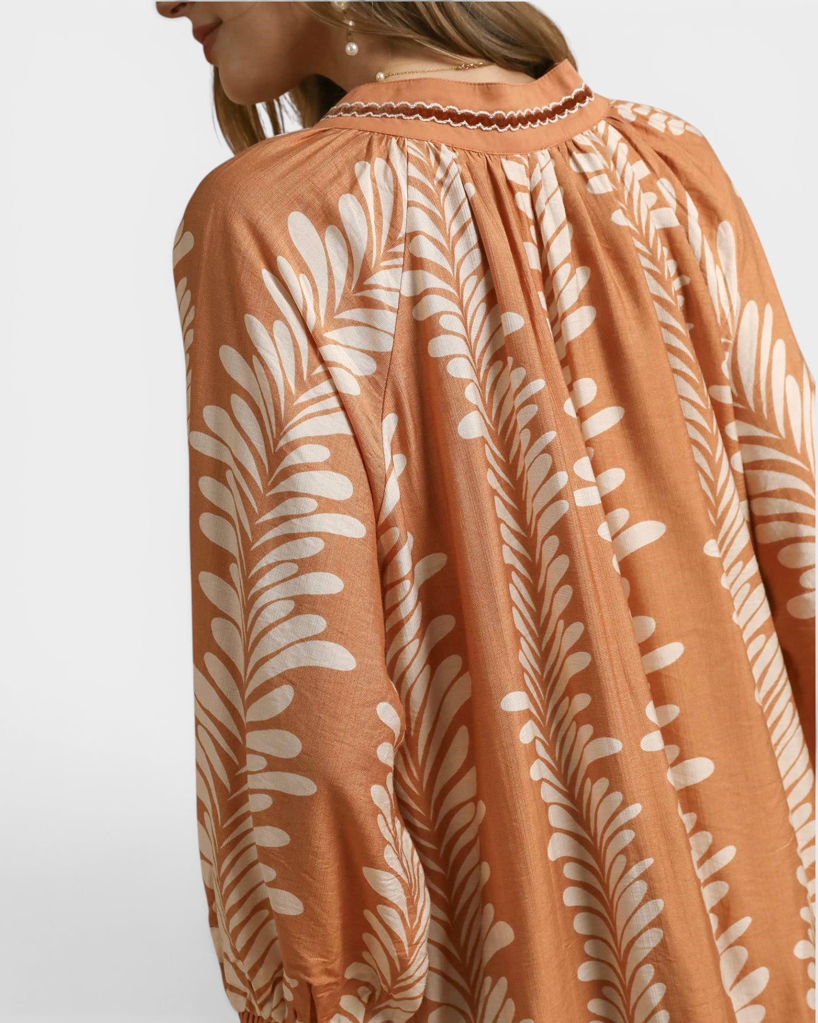 Terracotta Leaf Print Mini Dress