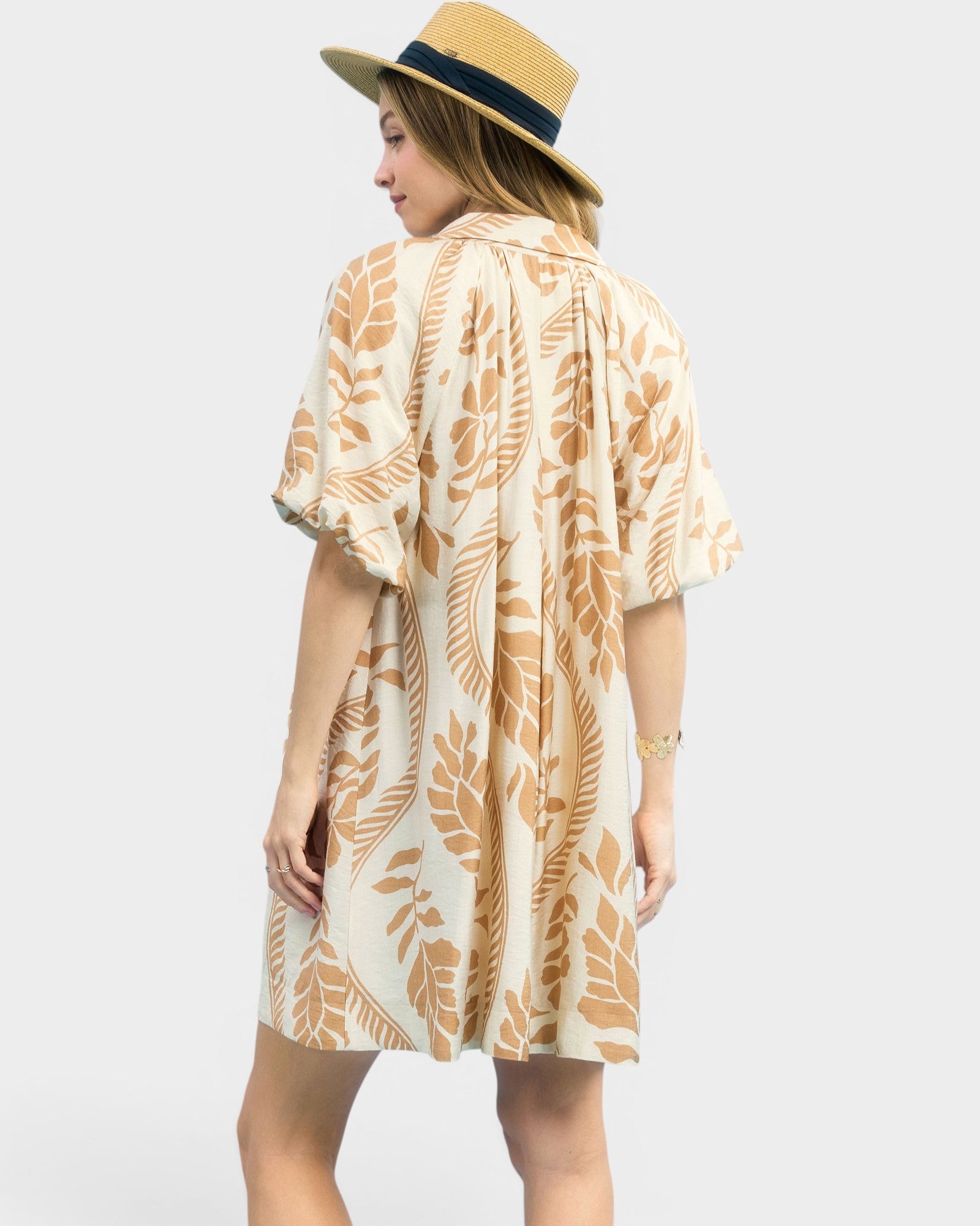 Cream & Latte Leaf Print Mini Dress