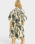Cream & Black Leaf Print Mini Dress
