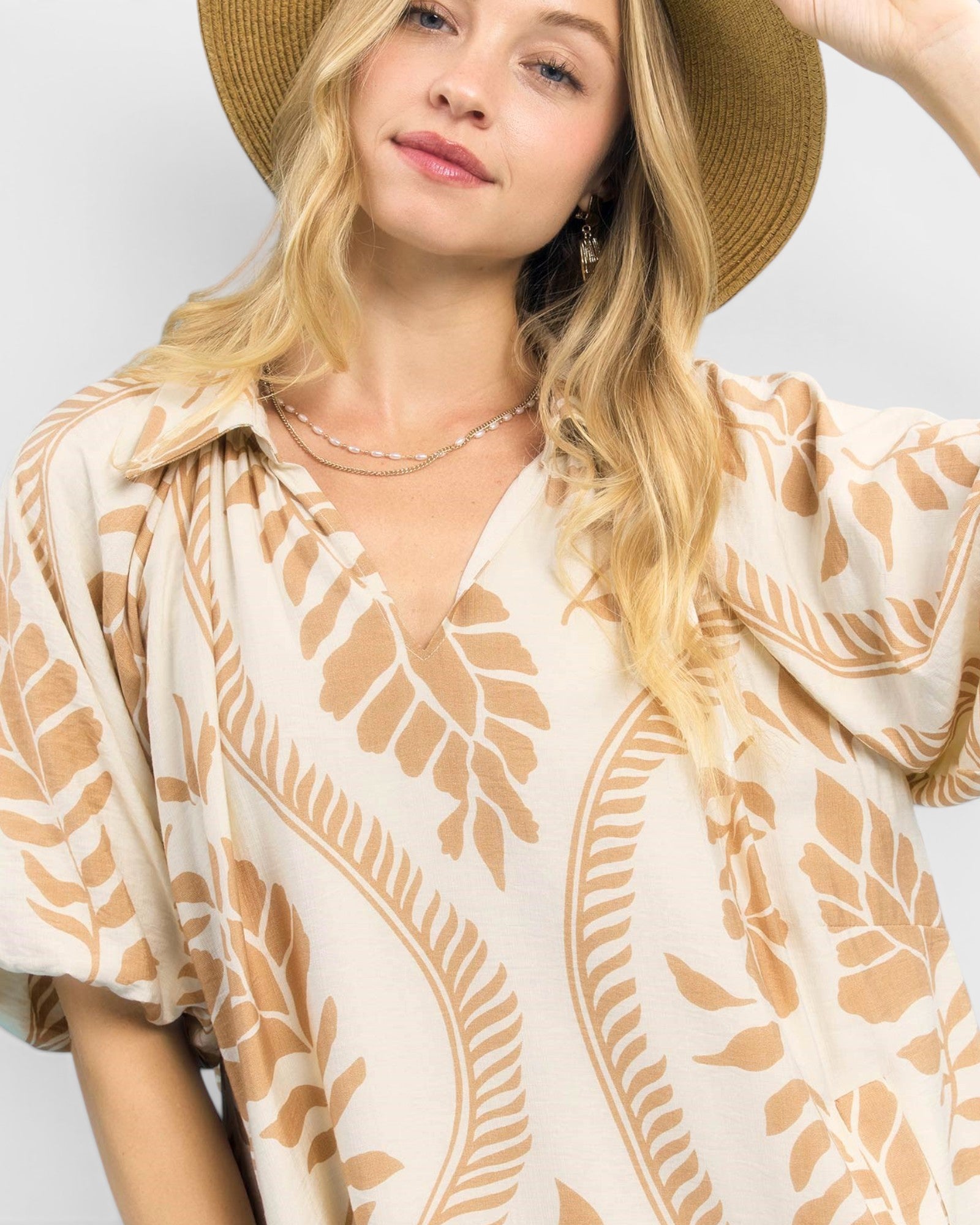 Cream & Latte Leaf Print Mini Dress