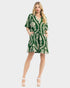 Green & Cream Leaf Print Mini Dress