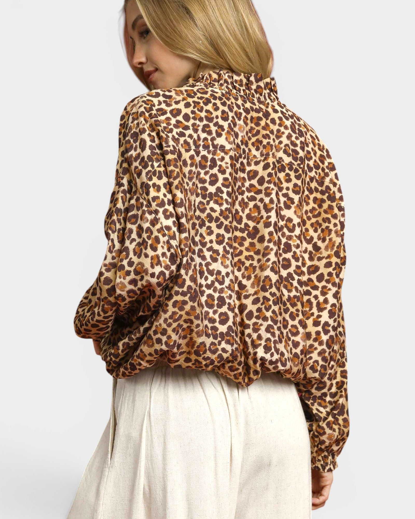 Tan Leopard Long Sleeve Blouse